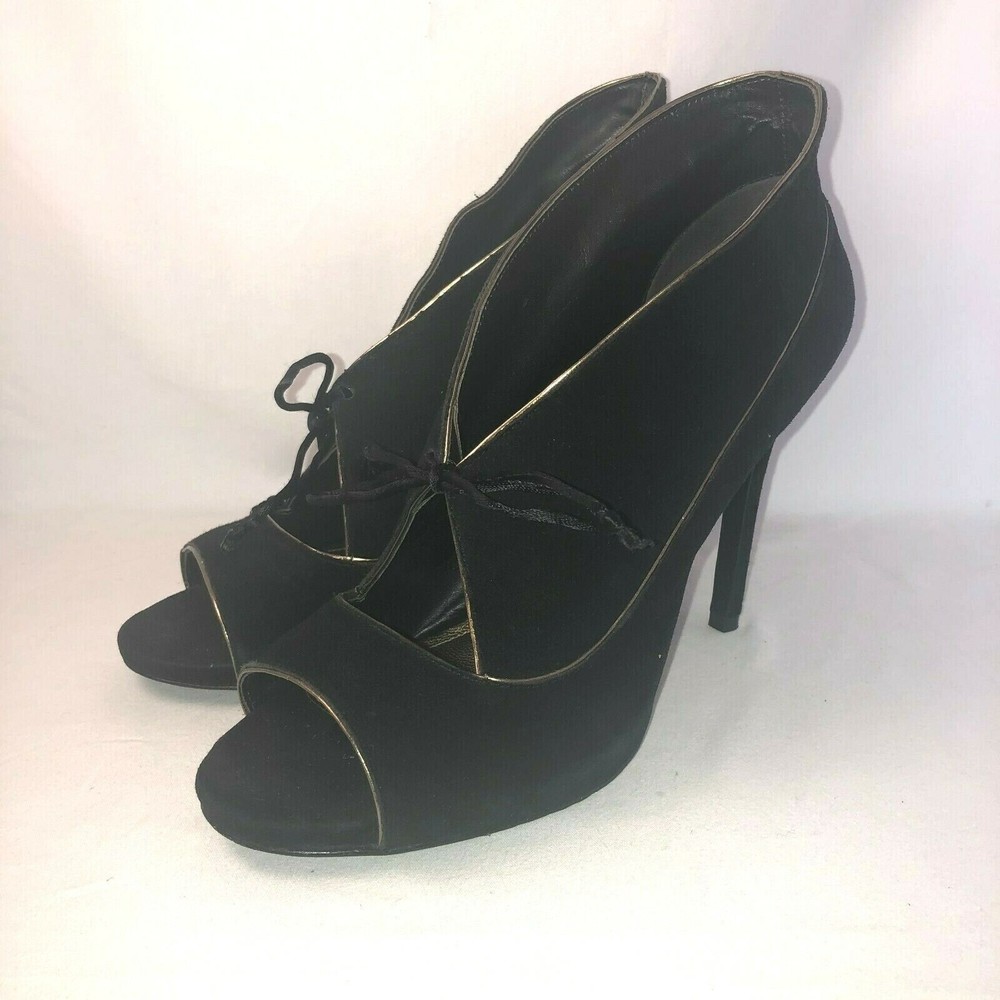 Pour La Victoire Vika Black Suede Open Toe Bootie Pumps Heels Shoes 10 M